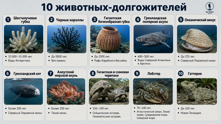 10 животных, которые живут дольше всех: инфографика