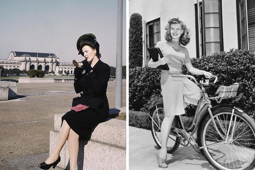 Прямая юбка чуть ниже колена была популярна и потому, что стоила недорого: ткани на ее создание уходило немного