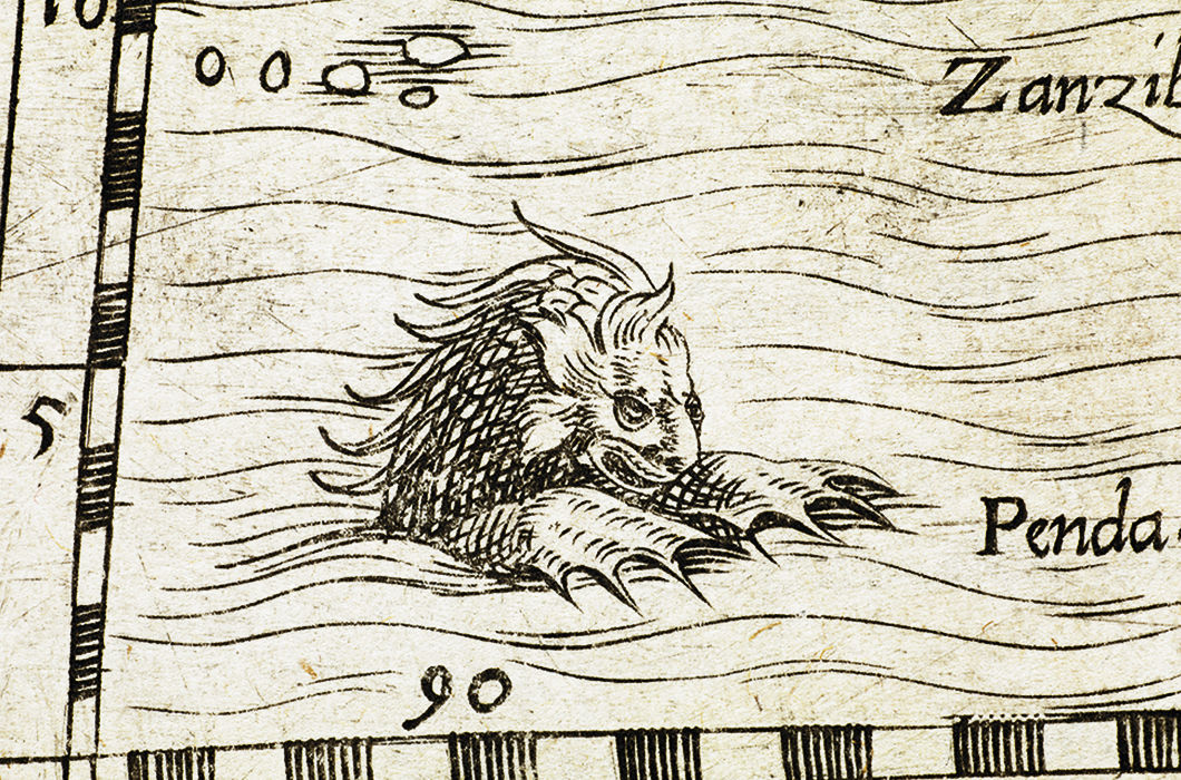 Грозный монстр с карты Африки Гастальди в книге Джованни Рамузио Delle Navigazioni e Viaggi, издание 1563 года.