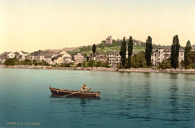 Открытка с видом на деревню Кларанс и Женевское озеро