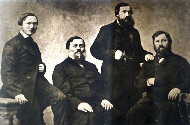 Главы четырех семейных фирм Морозовых: Абрам Абрамович Морозов (внук), Тимофей Саввич Морозов (младший сын), Иван Захарович Морозов (внук) и Викула Елисеевич Морозов (внук)