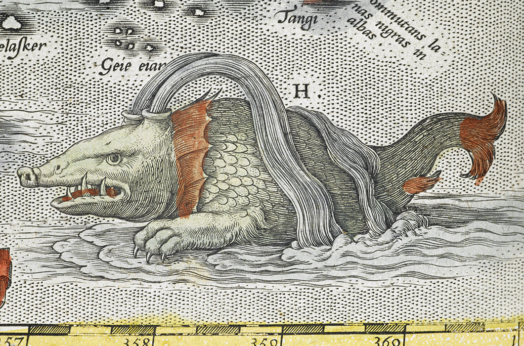 Неподписанный «кракен» с карты Исландии в атласе Theatrum orbis terrarum Абрахама Ортелия. 1598 год.