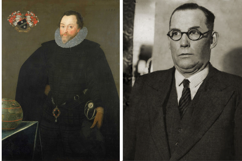 Сэр Фрэнсис Дрейк (слева) — английский мореплаватель и корсар времен Елизаветы I. Первый англичанин, совершивший кругосветное путешествие (в 1577–1580 годах) / Оскар Меррил Хартцелл (справа) — американец, убедивший многих людей в США присоединиться к нему